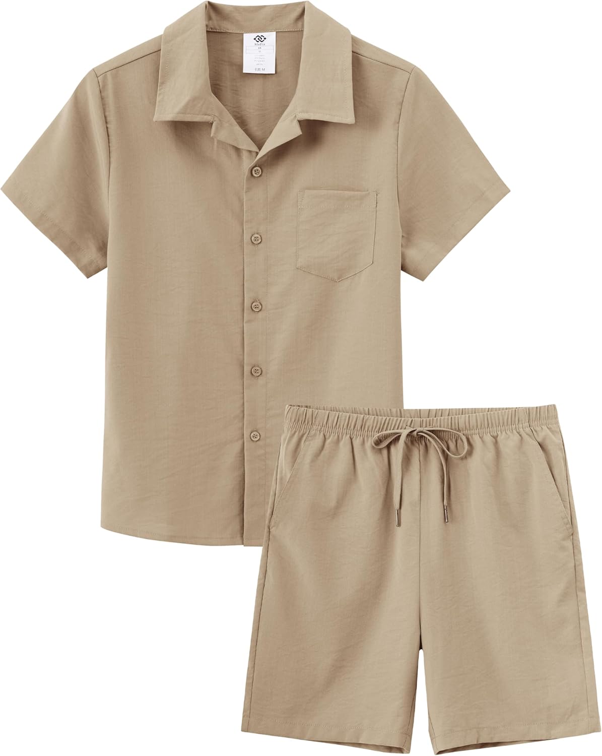 MoFiz Boy's Short 2 Pieces Set Casual Beach Outfits Button Down Shirts Shorts Vacation Texture Sets Kids 6-16 Years