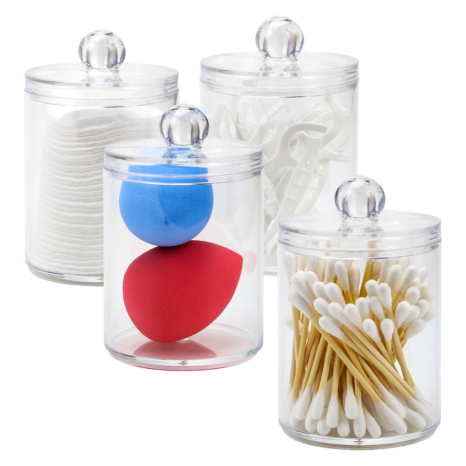 Taylor & Brown 4 Pack Qtip Holder for Bathroom - Apothecary Jars with Lids, Cotton Pad Holder Qtip Dispenser Canisters Swab Pads for Cotton Ball, Floss, Hair Clips