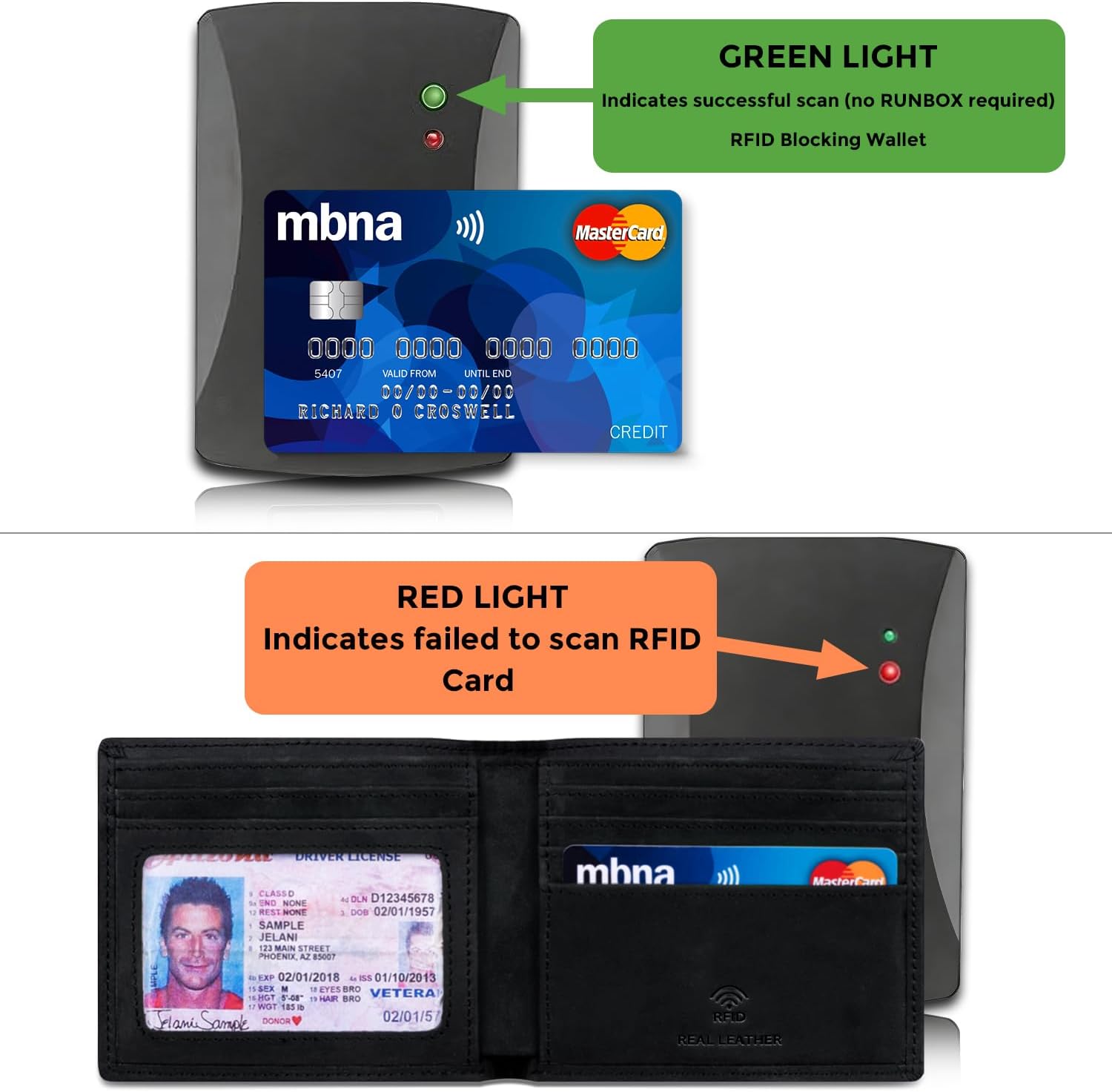 RUNBOX Genuine Leather Bifold Wallet for Men - RFID Blocking Slim Wallet with 9 Card Slots, 1 ID Window & Bill Compartment - Gift Box Packaging - Image 3