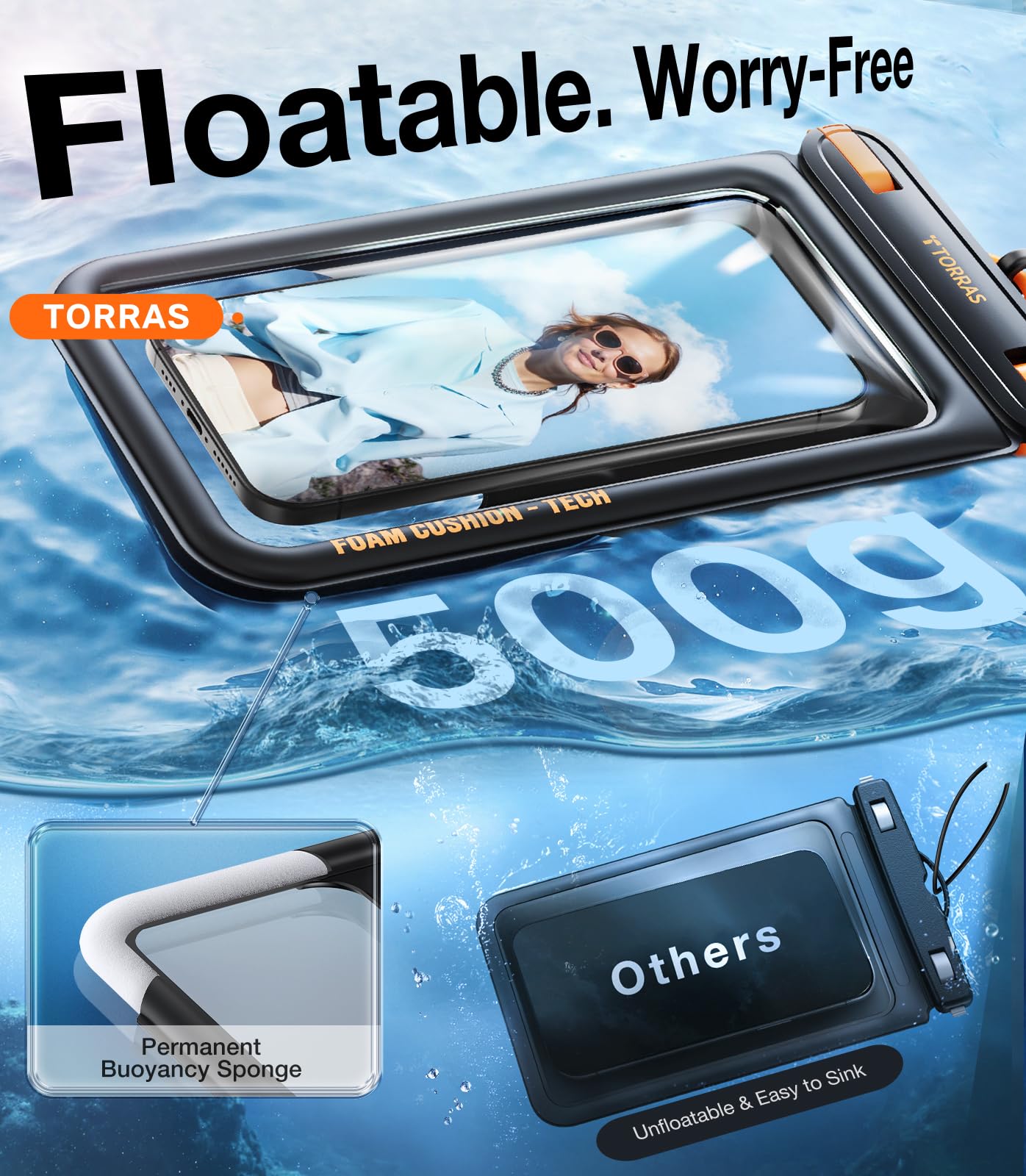 TORRAS Funda impermeable IP68 para teléfono con doble espacio, funda flotante impermeable con cordón para iPhone 17 Pro Max 16 15 S26 S25, bolsa seca para teléfono, vacaciones, crucero, viajes
