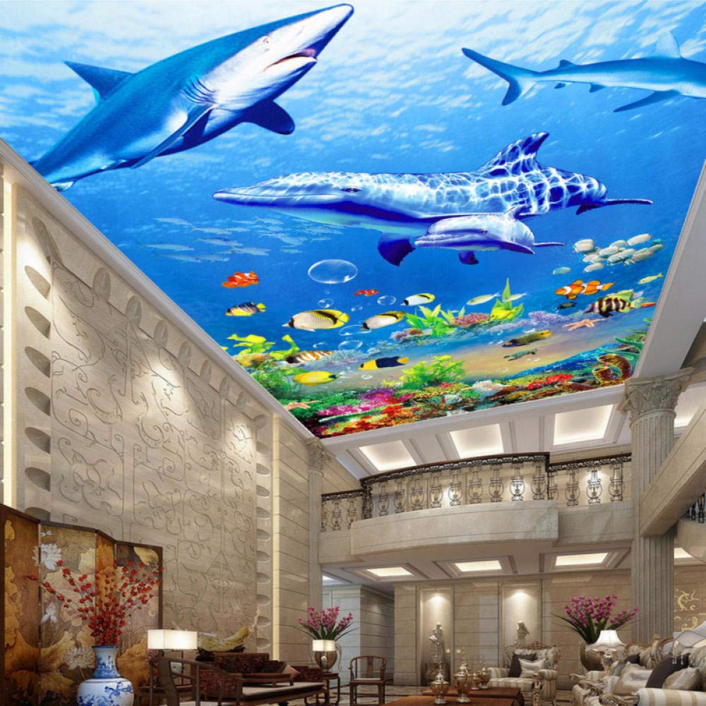 Foto Personalizada Papel Tapiz De Tela No Tejida 3D Ocean World Techo Mural Pinturas Sala De Estar Techo Papel Tapiz De Pared,400 * 280Cm