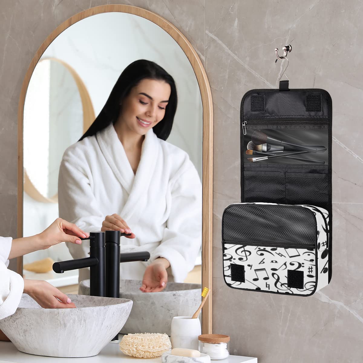 Nuty Muzyka Podróżna Kosmetyczka Czarne Nuty Mycie Torba Unisex Wiszące przybory toaletowe Kosmetyczka Organizer do makijażu, wielobarwny, Jeden rozmiar