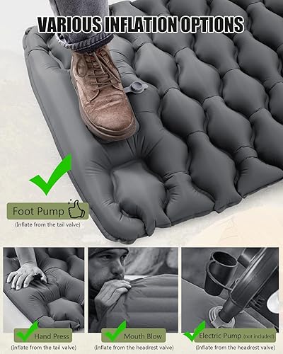 Miniatura 4 de Kimevan Almohadilla de dormir para camping, almohadilla inflable para campamento, bomba de pie integrada y almohada, tamaño individual de 75 x 26