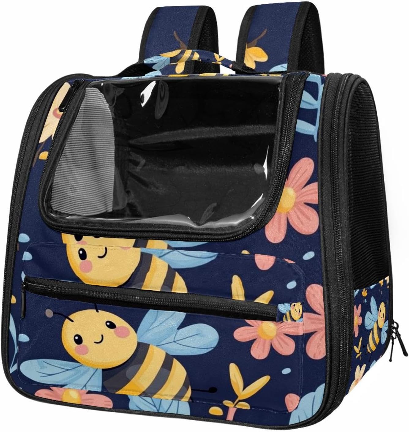 Colorful Cute bee (2) Pet Carrier Airline Approved Soft Sided Portable Cozy Travel Pet Bag, Car Seat Safe Carrier for Cats and Dogs