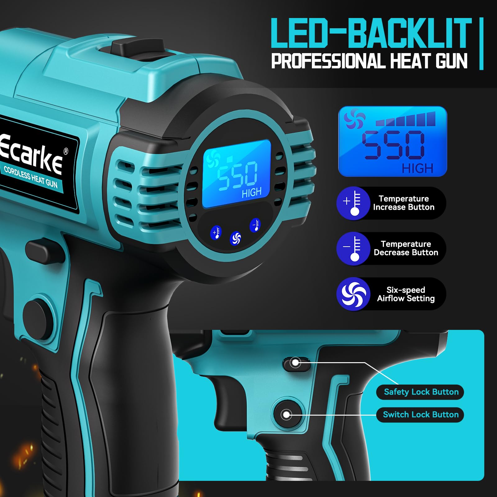 Makita 18V Akku-Heißluftpistole 350W 50-550°C LCD 5 Düsen Heissluftpistole