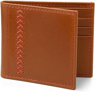 RAW HYD Bifold Wallet for Men – Baseball Leather RFID Blocking Slim Wallet, Full Grain Front Pocket Card Holder, Sports Gift for Baseball Lovers