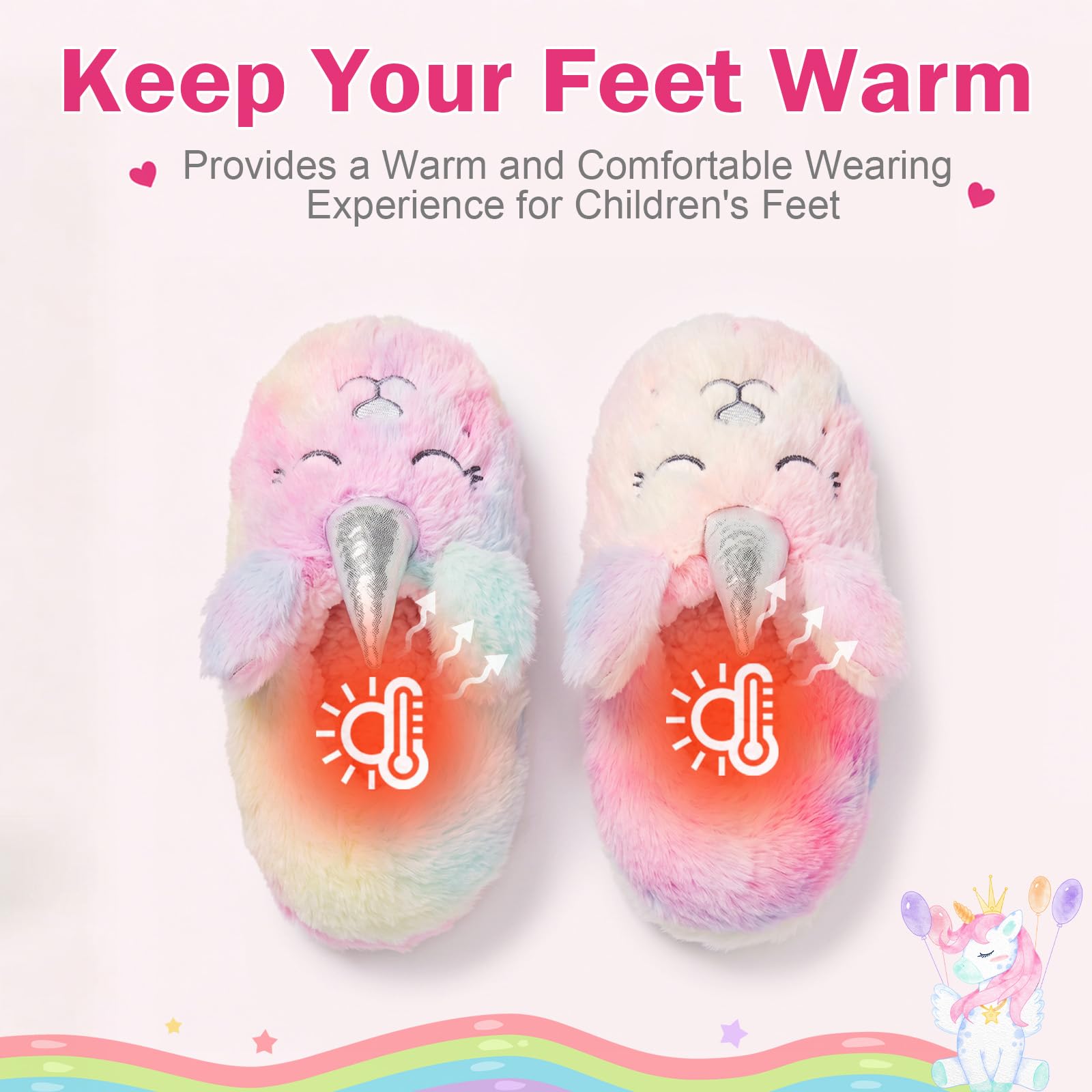Pantuflas de unicornio para niñas y niños con forro polar cálido de felpa
