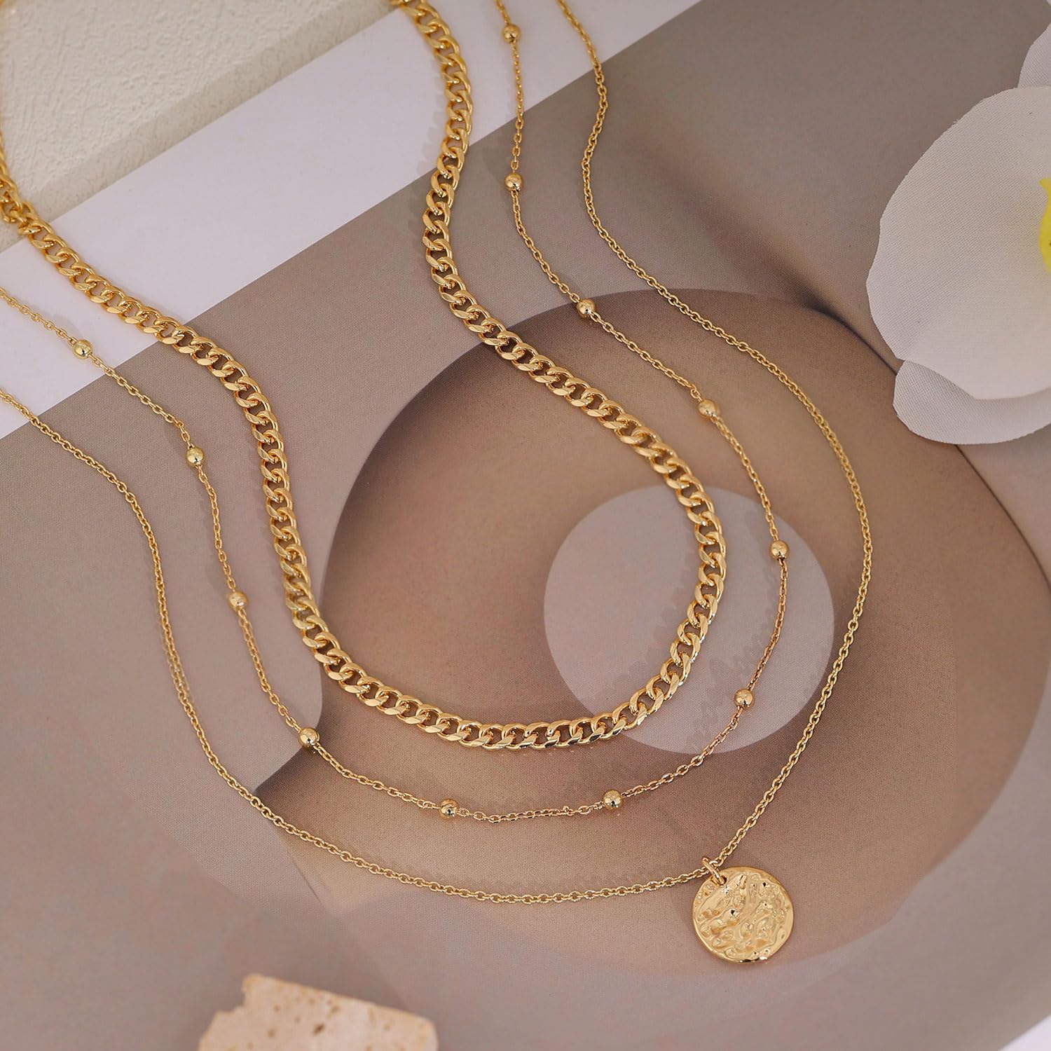 Layered Necklaces for Women, Dainty Gold Necklace Stack 14k Gold Plated Layering Beads Chain Pendant Necklace Set Simple Gold Necklaces for Women Trendy Fashion Accessories Jewelry Sets - Image 7