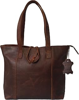 Madosh Genuine Leather BrownTote Bag Women Shoulder Rustic Handbag Casual Purse