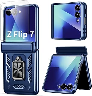 Lanhiem für Samsung Galaxy Z Flip 7 Hülle, Scharnierschutz, Ständer, Blau