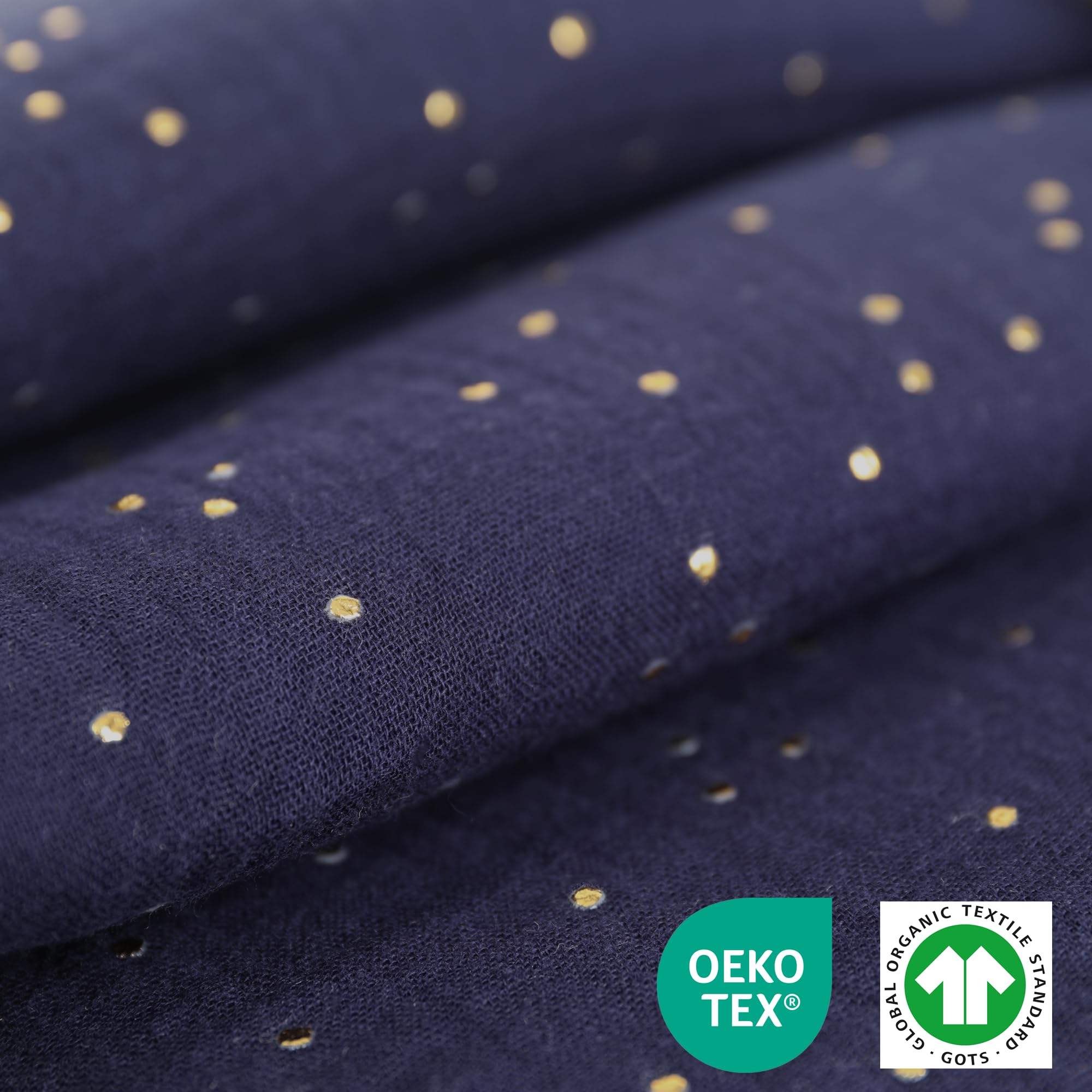 Tenda Letto Bambini 100% Cotone - Tenda Letto Montessori per Letto Bambini 80x160 e 90x190cm - Modelo 2 (Blu notte/Oro, 97 x 402 cm)