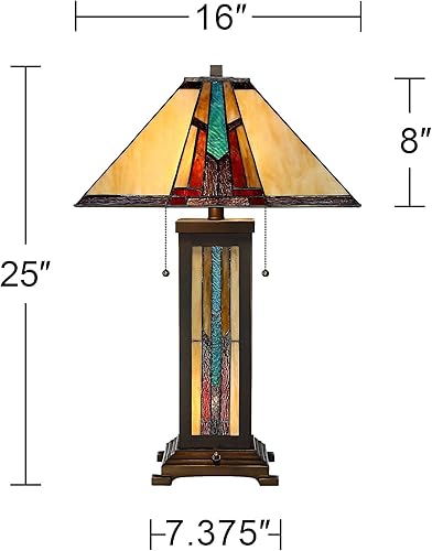 Miniatura 4 de Robert Louis Tiffany Ranier Mission - Lámpara de mesa estilo Tiffany con regulador de mesa y luz nocturna de 25 pulgadas, pantalla de cristal de