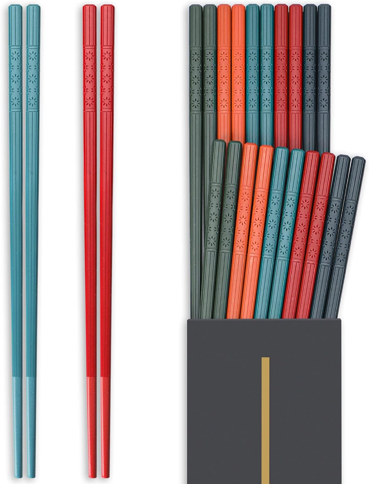 Hiware 10 Pairs Reusable Chopsticks Dishwasher Safe, Non-Slip Chop Sticks Set Japanese Style, 9.5 Inch