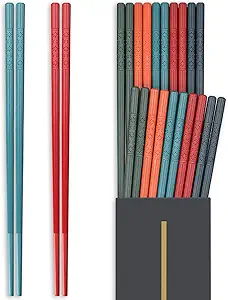Hiware 10 Pairs Reusable Chopsticks Dishwasher Safe, Non-Slip Chop Sticks Set Japanese Style, 9.5 Inch