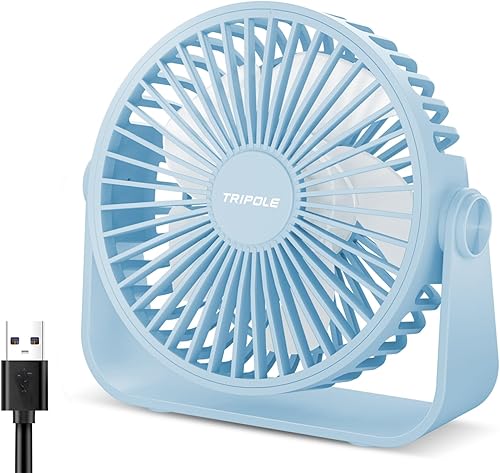 Vista 12 de TriPole Ventilador de escritorio USB portátil, potente ventilador de escritorio personal de 3 velocidades con rotación de cabeza de 360°
