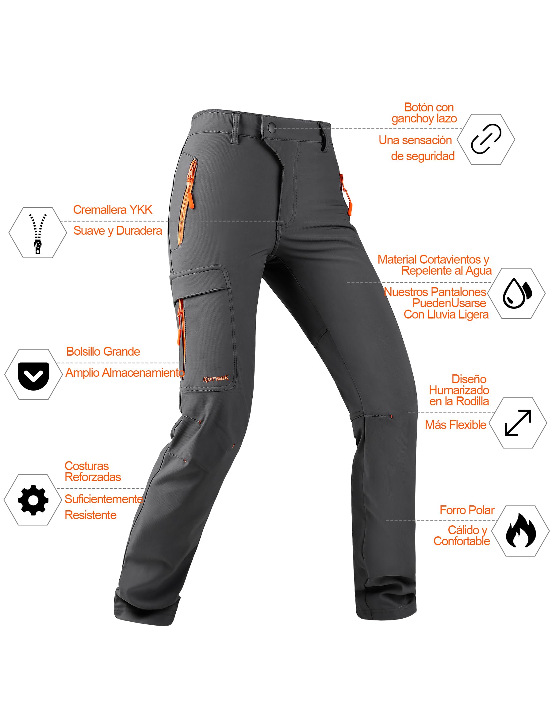 KUTOOK Pantalones Softshell Mujer Invierno Pantalones Deporte Impermeables para Montaña Trekking Senderismo Escalada con Forro Polar(HP311)