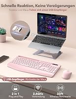 SABLUTE Ergonomikus Vezeték Nélküli Billentyűzet és Egér Szett, Csuklótámasz, Telefontartó, Rosa - Pink 4