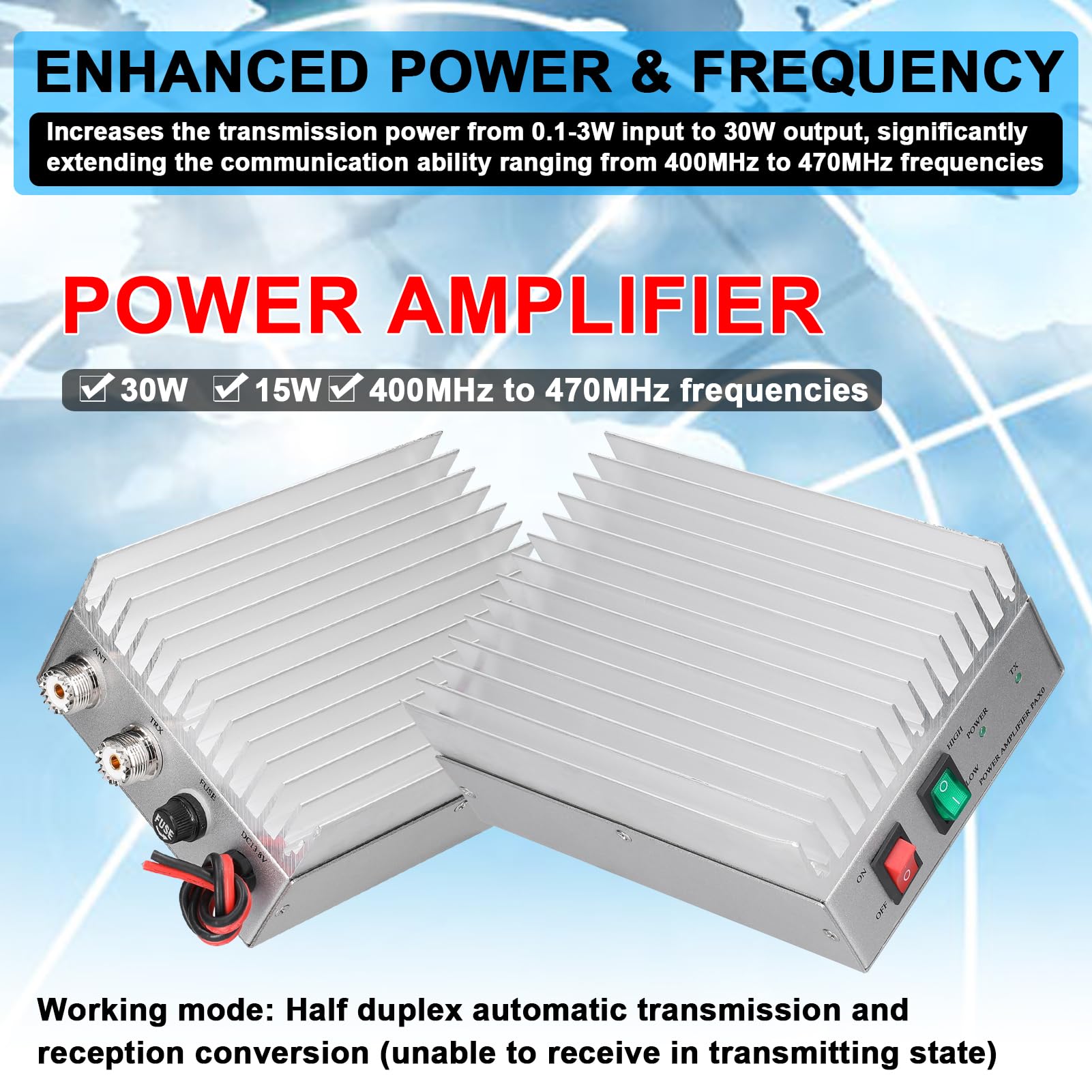 Amplificador portátil de 30 W de potencia de potencia de potencia de salida ajustable Half-dúplex para uso profesional