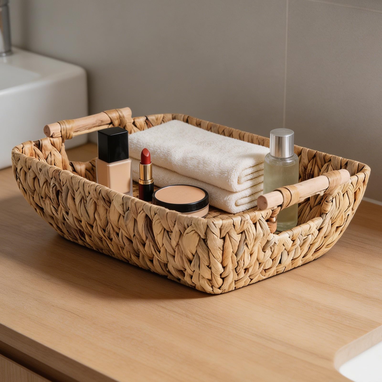 2 cestini portaoggetti da scrivania in rattan intrecciato a mano con texture naturale, alla moda, per spazi abitativi moderni, cesto portaoggetti flessibile