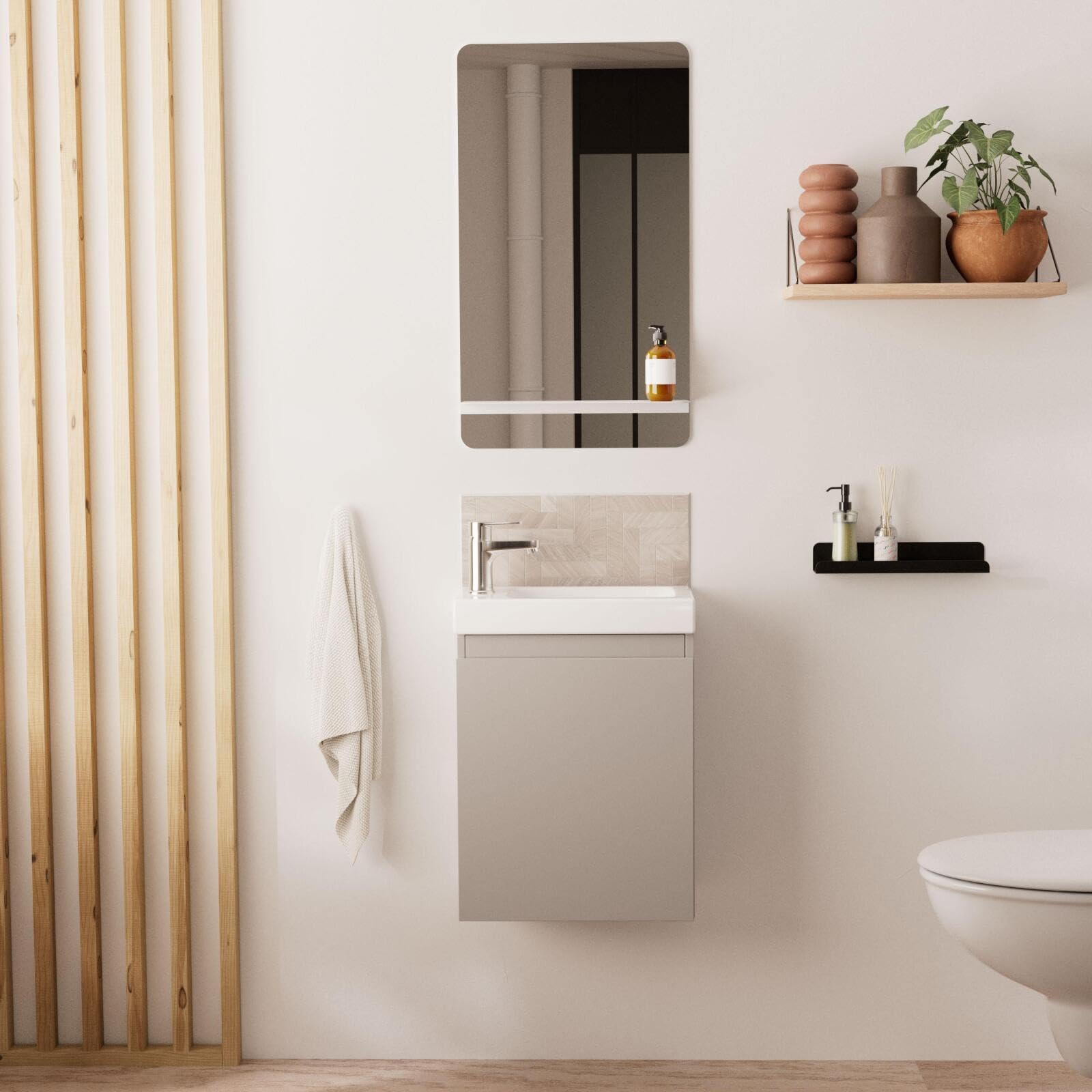 Lave-Manos Lisa + Espejo L40 cm con Estante Blanco