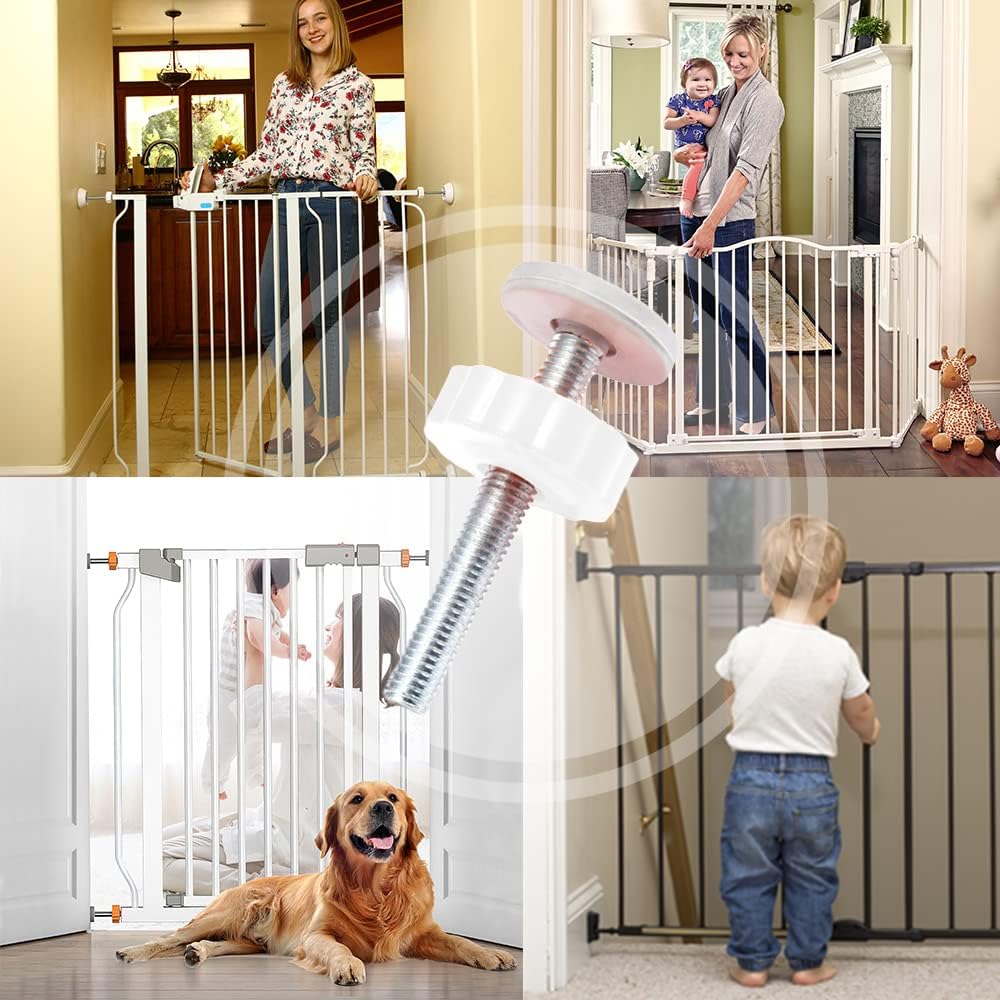 Baby Gate Threaded Spindle Rods 4 Pack, M10 (10mm) Extra Long Extender Replacement Bolt Parts for Pressure Mounted Baby & Pet Safety Gates, Tension Gate Extension Kit with Wall Protectors, White