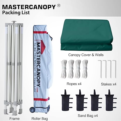 Miniatura 6 de MASTERCANOPY Tienda de campaña desplegable resistente de 10 x 10 con toldo y 4 paredes laterales extraíbles (verde bosque)