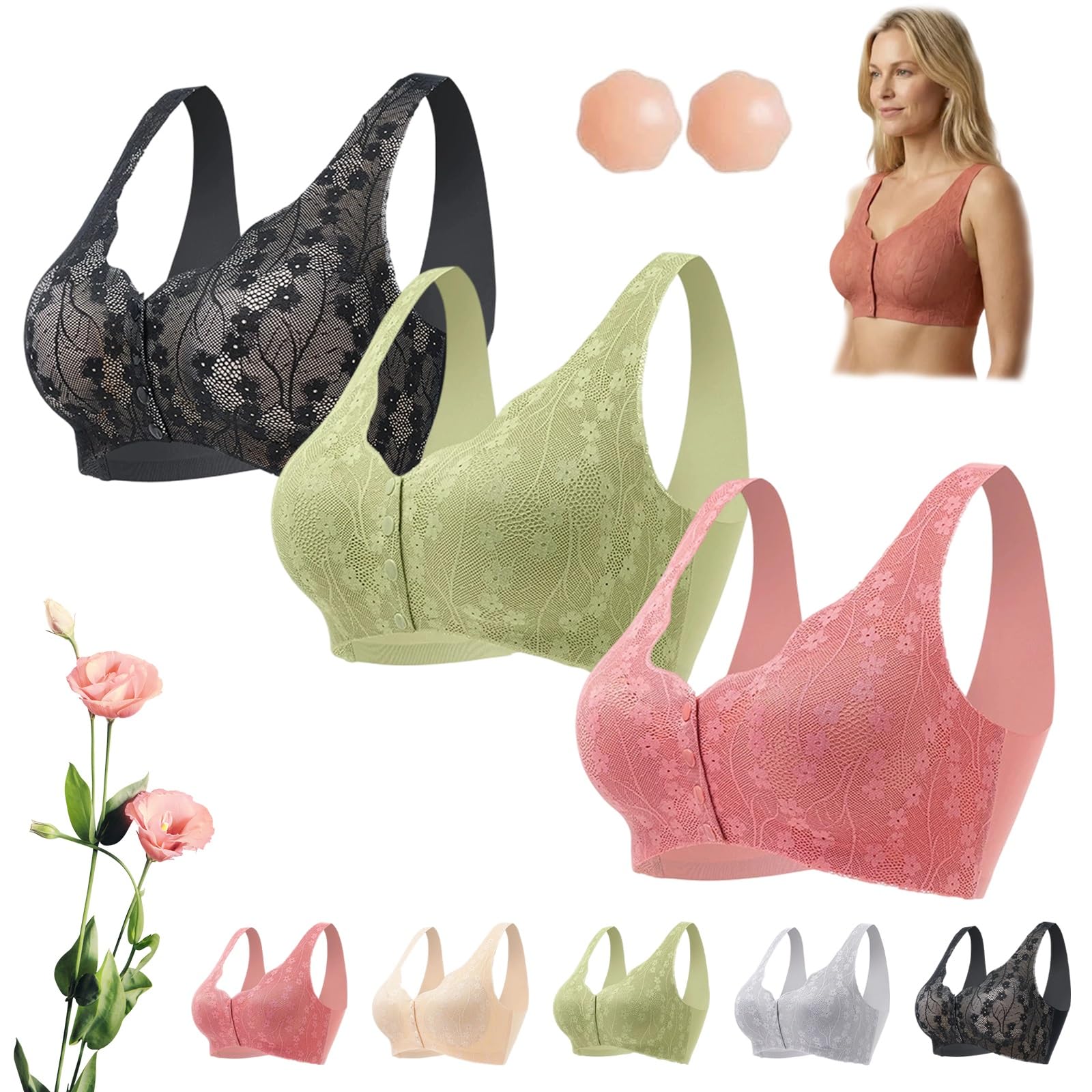 Sujetador Renazi, Sujetador Comfort Lift con Cierre Frontal, Sujetador anticaída de Soporte Suave for Mujeres Mayores, Tallas Normales y Grandes