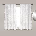 Lush Decor Kemmy Light Filtering Window Curtain Panel Single 52" W x 63" L White - Drapes - Ruffled Curtains for Bedroom - White Curtains - Coquette Decor