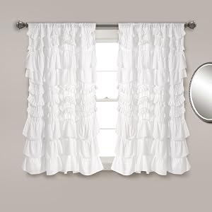Lush Decor Kemmy Light Filtering Window Curtain Panel Single 52" W x 63" L White - Drapes - Ruffled Curtains for Bedroom - White Curtains - Coquette Decor