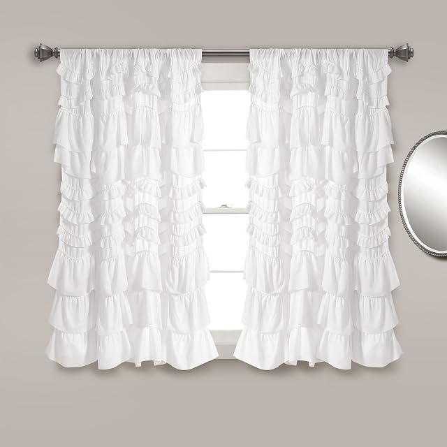 Lush Decor Kemmy Panneau de filtrage de la fenêtre de lumière simple 52" W x 63" L Blanc - Cravates - Rideaux volants pour chambre - Rideaux blancs - Coquette Decor