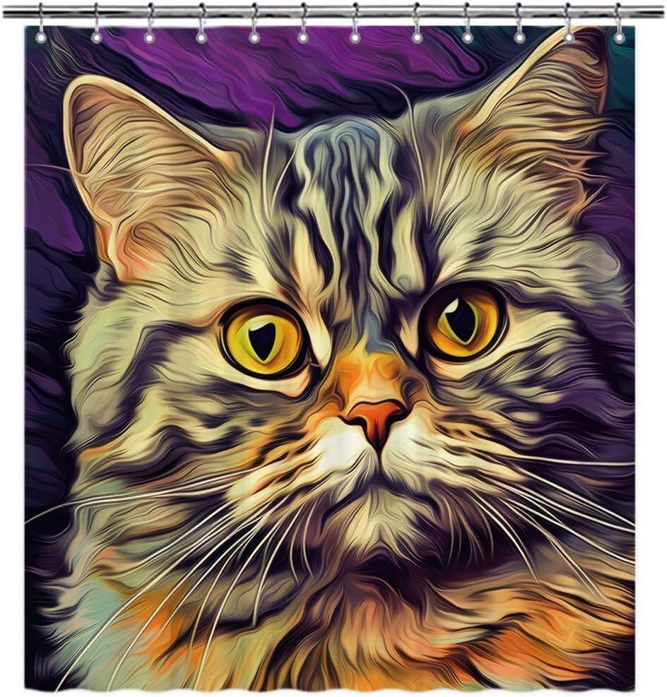Funny American Shorthair Persian Cat Shower Curtain for Bathroom Decor Lovely Cat Pet Animal Print Bath Curtains Colorful Home Decoration with Hooks 66x72 Inch Style 4