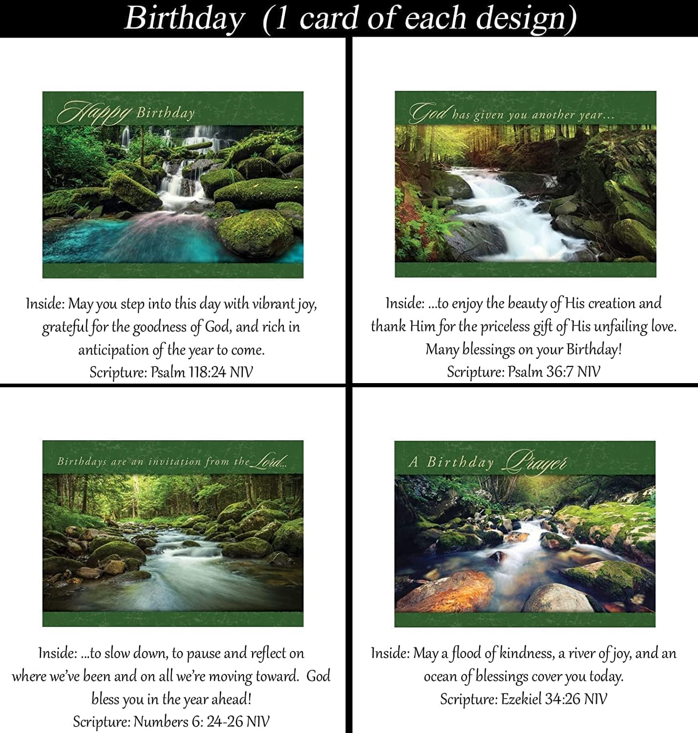 KJV Birthday (No Repeated Cards) 24 Design Christian/Religious Greeting Card #1 Assortment ~ King James Scripture in every card
