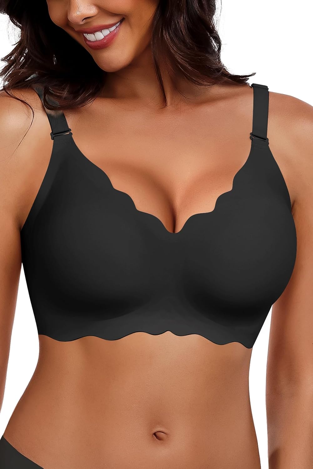 HORISUN Wireless Seamless Bras for Women No Underwire Wavy V Neck Soft Support Full Coverage Comfortable Bra