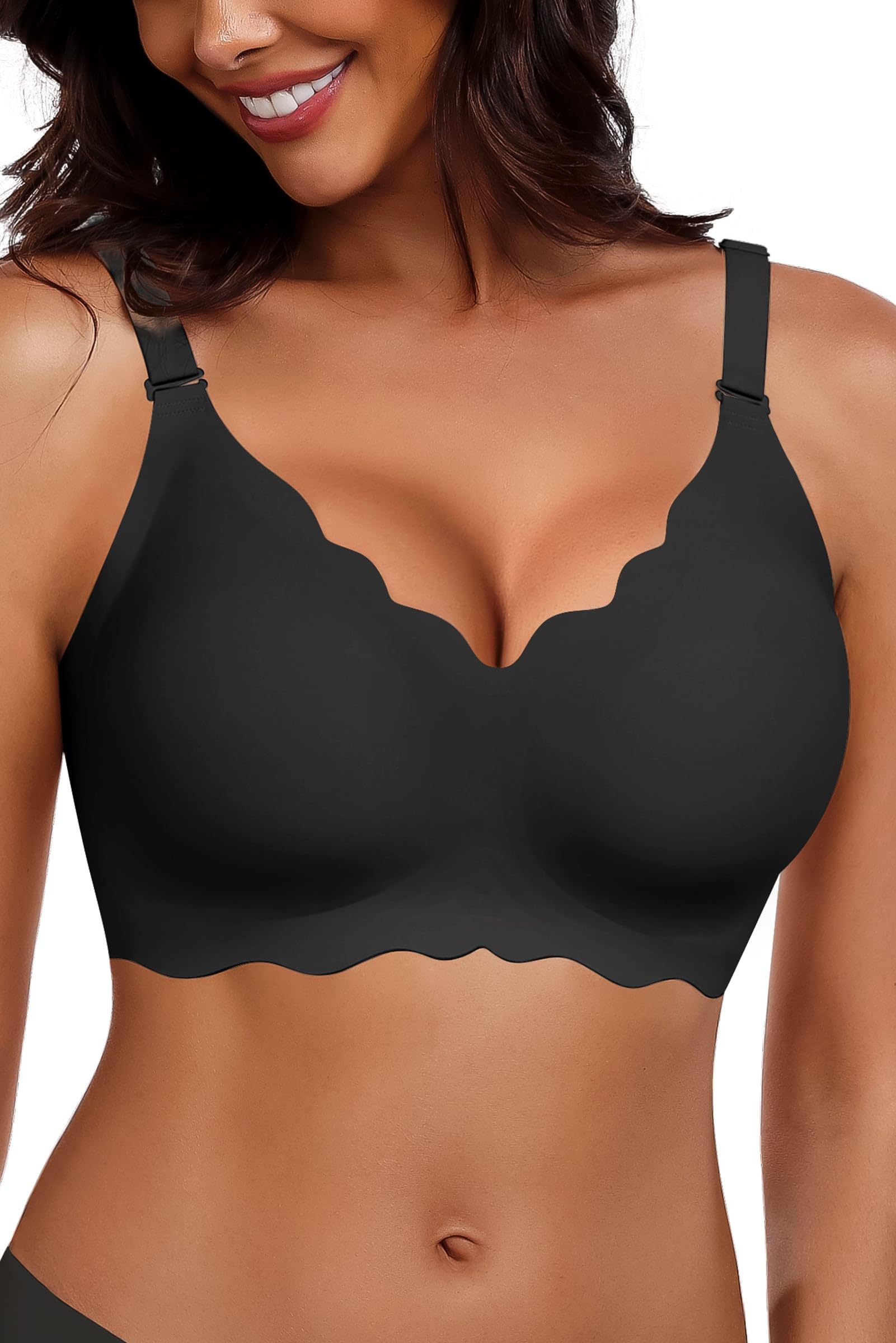 HORISUN Nahtloser Bügelloser BH Damen ohne Bügel V-Ausschnitt Gewellte Bralette mit Weicher Stütze Bequemer T-Shirt-BH