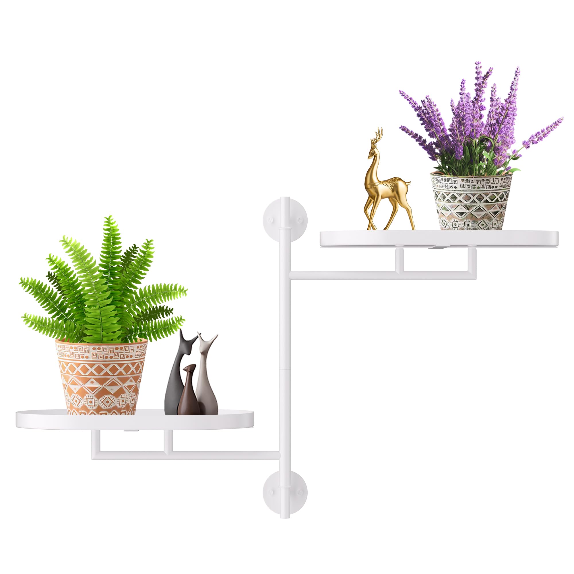 YQSLYSF Window Rotating Plant Stand Shelf Indoor White Metal Floating Shelves 2-Tier Wall Mount Plant hanger Holders for Wall Planter Modern Home Decor window sill gifts