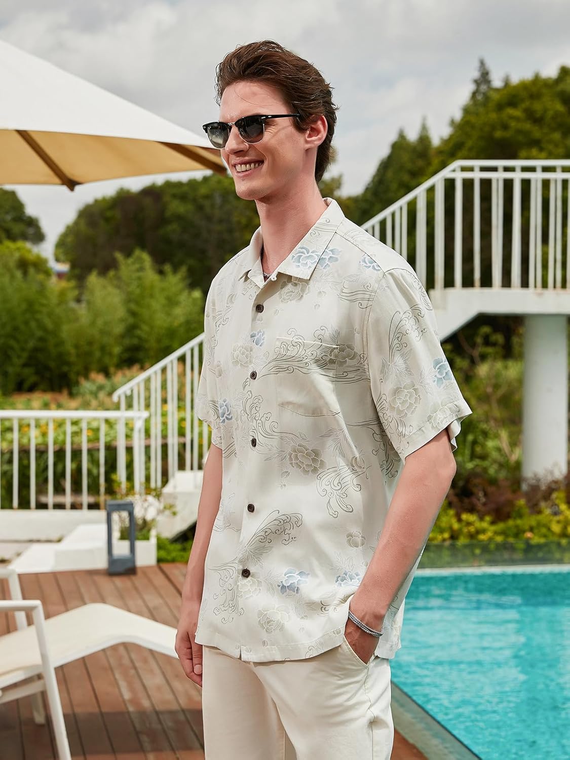 Men's Silk Hawaiian Floral Shirts Short Sleeve Button Down Casual Tropical Holiday Beach Shirts - Image 3