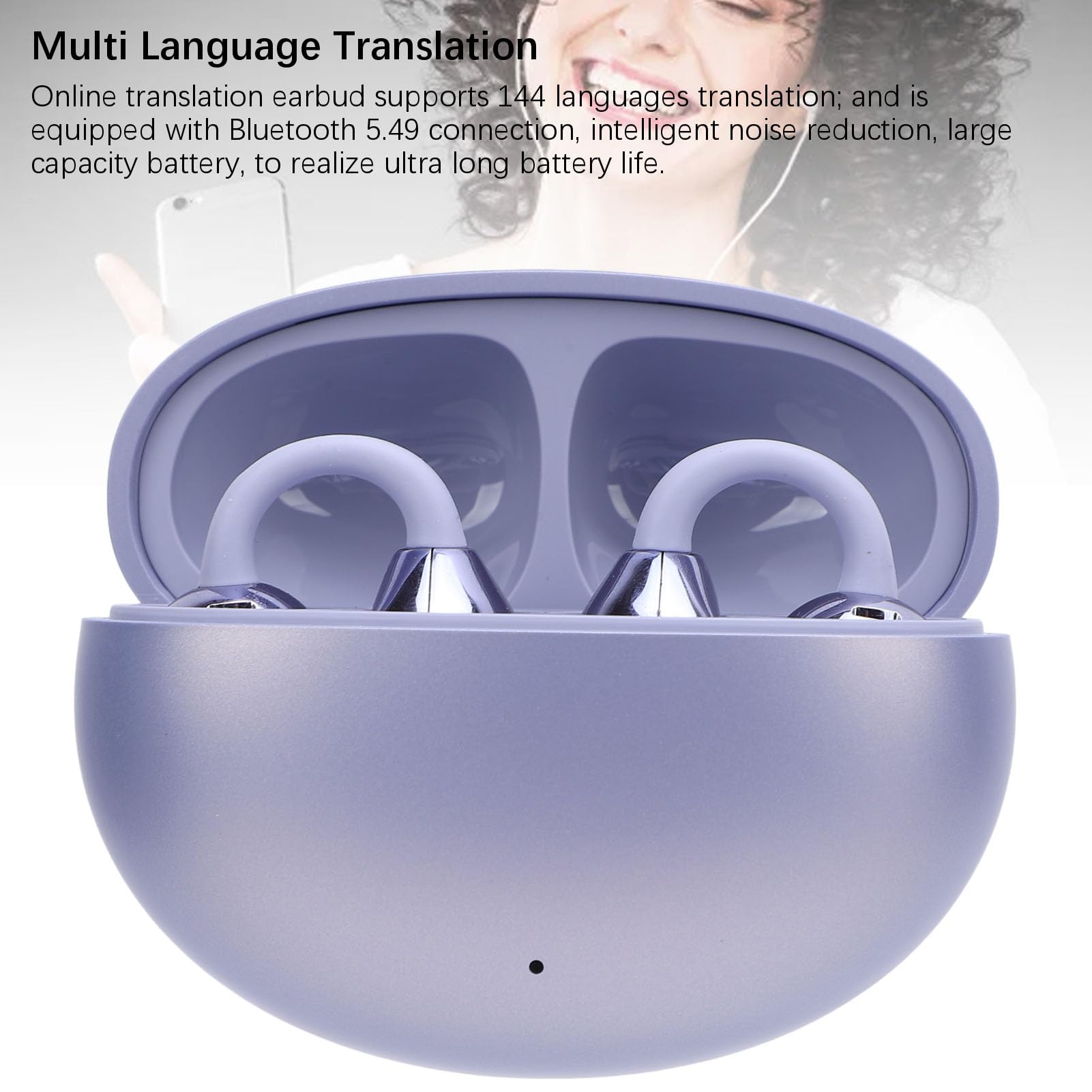 Auricolari per Traduzione Bluetooth con Riduzione Intelligente del Rumore, 3 modalità di Traduzione, Ideali per Viaggiatori e Chiamate Internazionali, 2 unità (PURPLE)