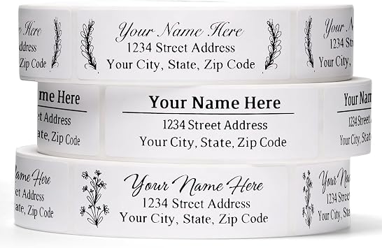 Address Labels Personalized Return Address Labels 10-1000 Personalized Custom Mailing Label for Envelopes 2.5" x 0.75" Self Adhesive Return Stickers Roll, White