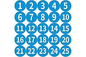 1-25 Circle Numbered Blue Vinyl Stickers