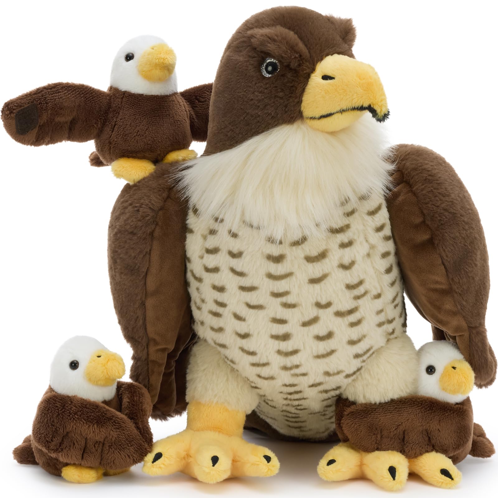 MorisMos Big Falcon Teddy Soft Toy, 35cm Mom Falcon with 3 Cuddly Baby Inside, Lifelike Eagle Stuffed Animal Plush Cuddly, Kawaii Presents for Kids Birthday Mother's Day Party Decorations - 2