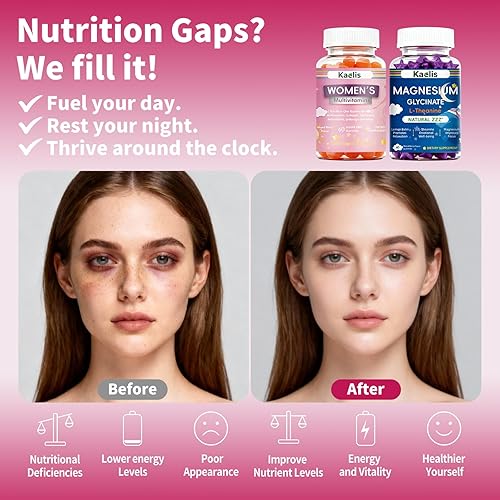 Miniatura 4 de Gomitas multivitamínicas y de magnesio para mujer suplemento diario 2 en 1 para mujeres con Ashwagandha prebiótico L-teanina glicinato de magnesio
