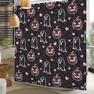 Halloween Shower Curtain for Bathroom Cute Funny Pink Ghost Pumpkin Bathroom Curtain for Kids Happy Halloween Bath Decor Waterproof Fabric Curtains Set with Hooks 72x72 inch