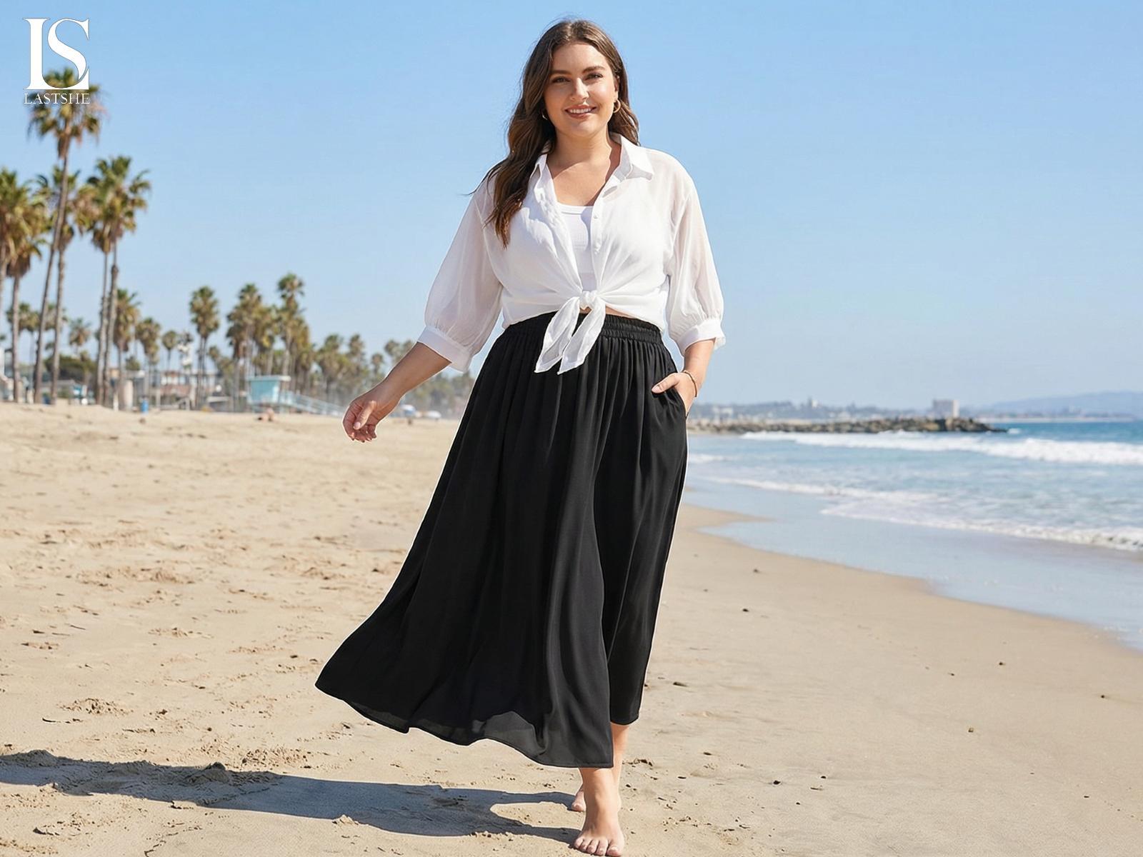 Amazon.com: Lastshe Plus Size Maxi Skirts for Women Casual Elastic