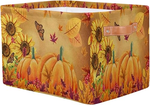 Miniatura 2 de Cestas de almacenamiento de arce de otoño y otoño, canastas de almacenamiento de lona plegables de girasol, cestas decorativas de juguetes, cajas de