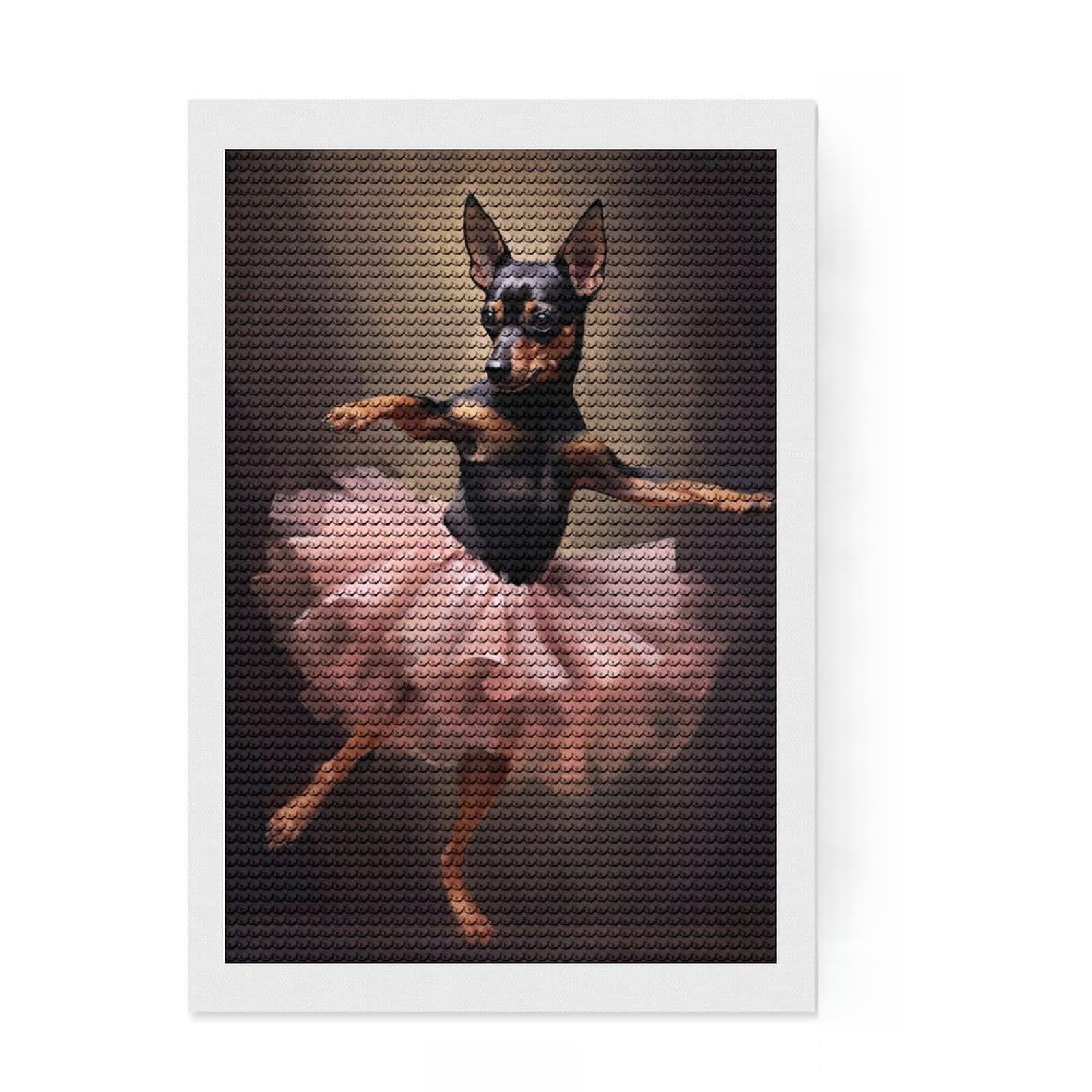 Junmoney Miniature Pinscher Ballerina Diamond Art Canvas 8"x12", for Women, Sparkling Round Gems, Gift Idea, Boho Decor, Satisfying Creative Project