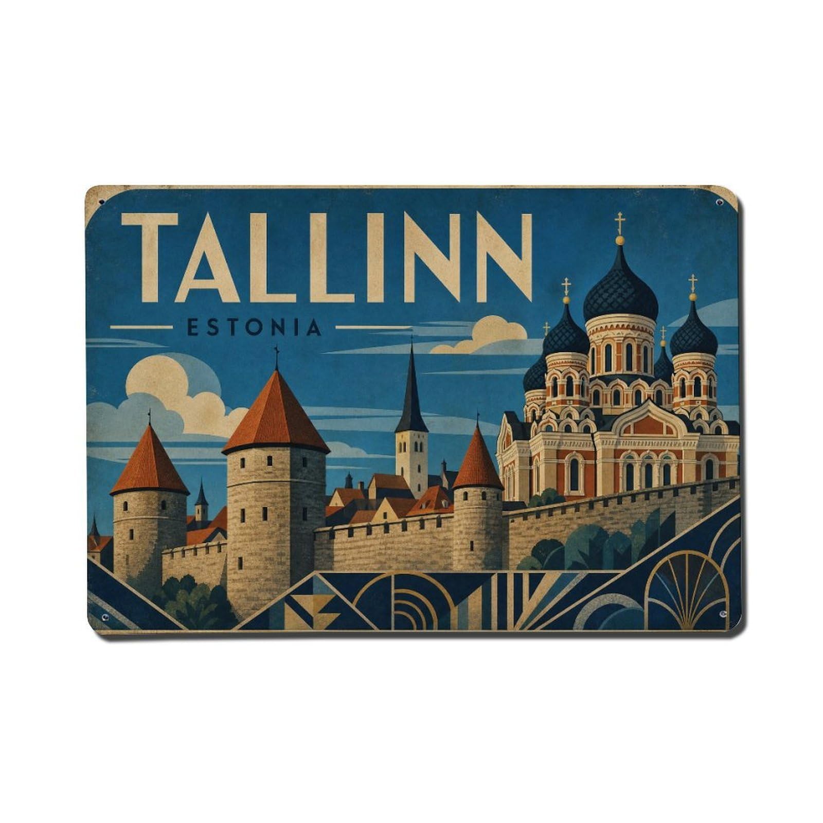 Travel Vintage Estonia Tallinn Metal Tin Sign Plaque Wall Decor for Cafe, Club Bar, Office, Garden Metal Poster 8x12Inch