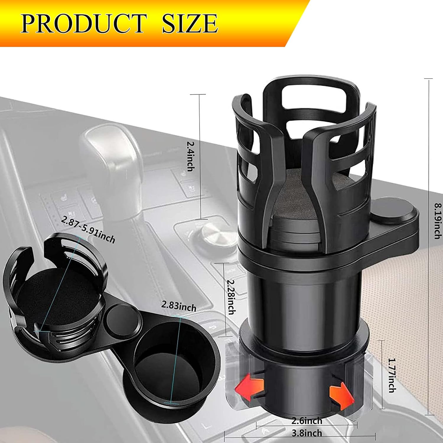 Car Cup Holder Expander with Adjustable Base, Double Cup Holder for Car, Automotive Multi Cupholders Extender Fit for Most Car.