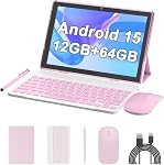 ATOZEE 10 Inch Tablet Android 15 Tablets 2 in 1 Tablet with Keyboard 12GB RAM+64GB ROM(Supports 1TB Expansion) Tableta 2MP+8MP Camera 6000mAh Battery Mouse/Case/Stylus 5G WiFi-6 10.1" Android Tablets
