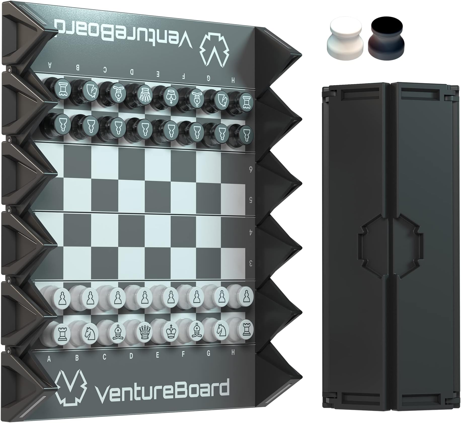 6 Inches Magnetic Unique Chess Set Board Game - 2 Extra Queens - Folding Board, Portable Travel Chess Board Game Pieces - Black/Grey