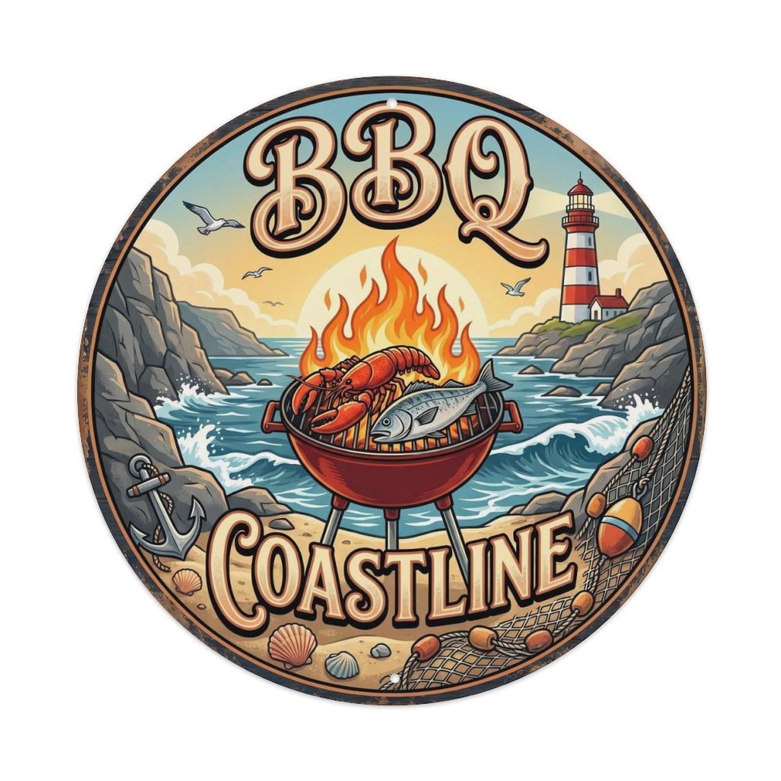 Tgrcjimh Style. Vintage Bbq Coastline Outdoor Bar Metal Tin Sign